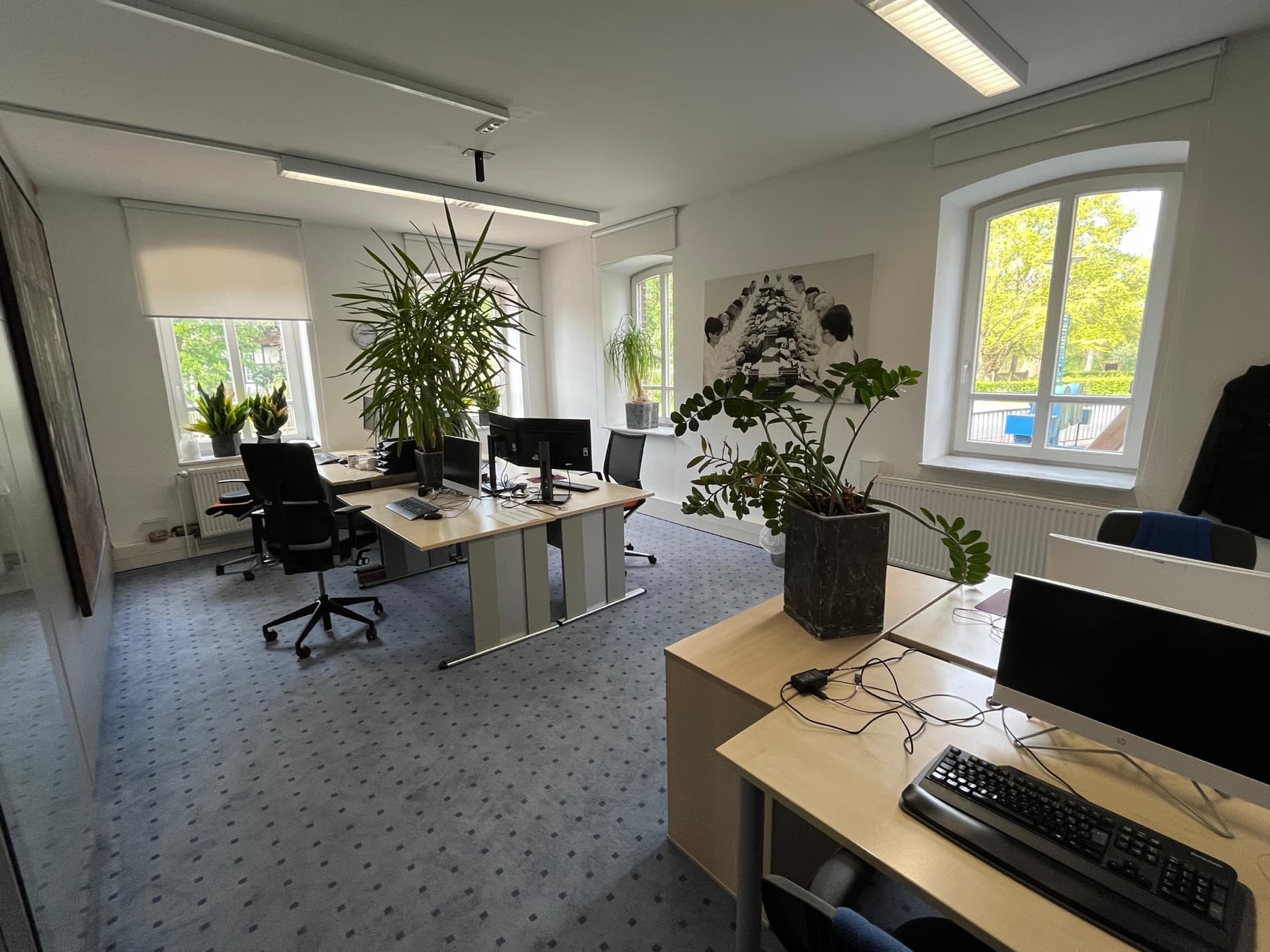 Büro 1: Arbeitsplätze mit Gartenblick